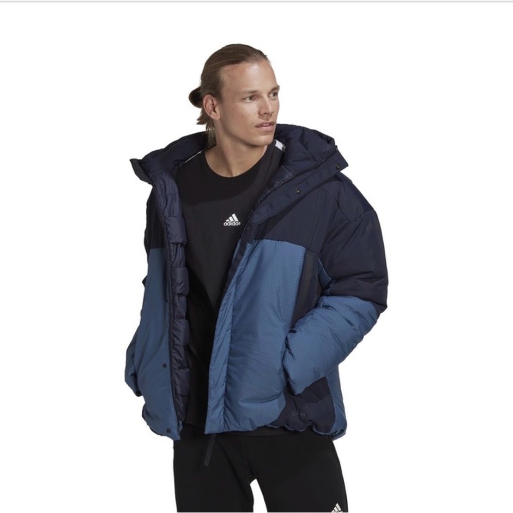 Adidas Men's Navy and Light Blue Puffer Jacket